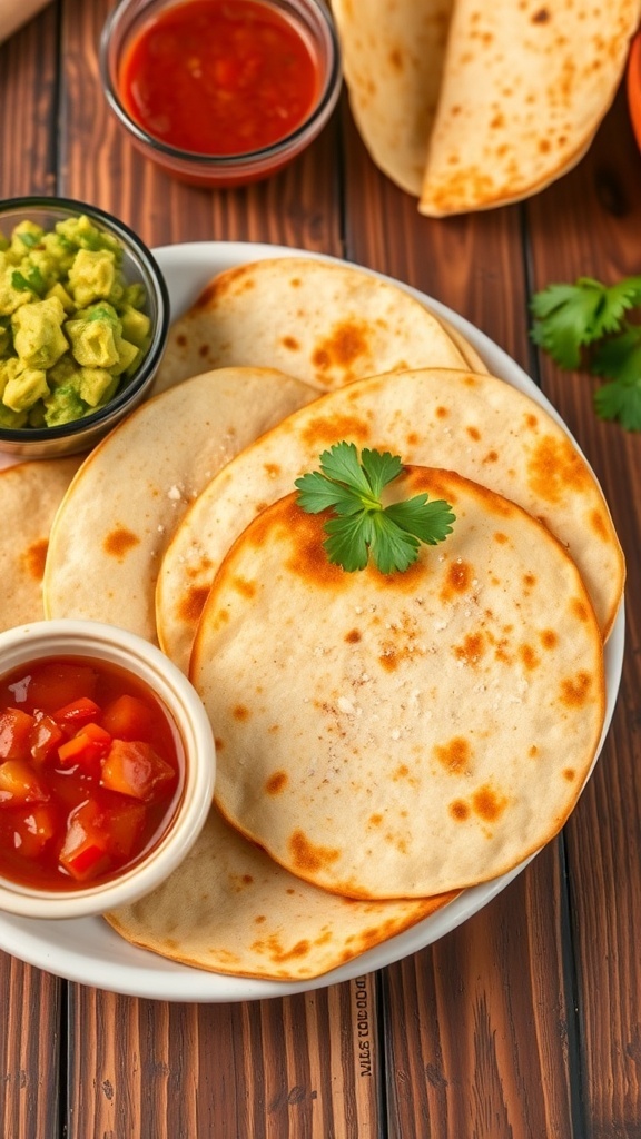 Crispy Air Fryer Tortillas Recipe Crispy air fryer tortillas served with salsa and guacamole on a rustic table.